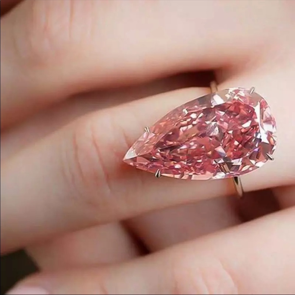 Trendy Silver Pear Shaped Crystal Stone Ring - Picture 2 of 4